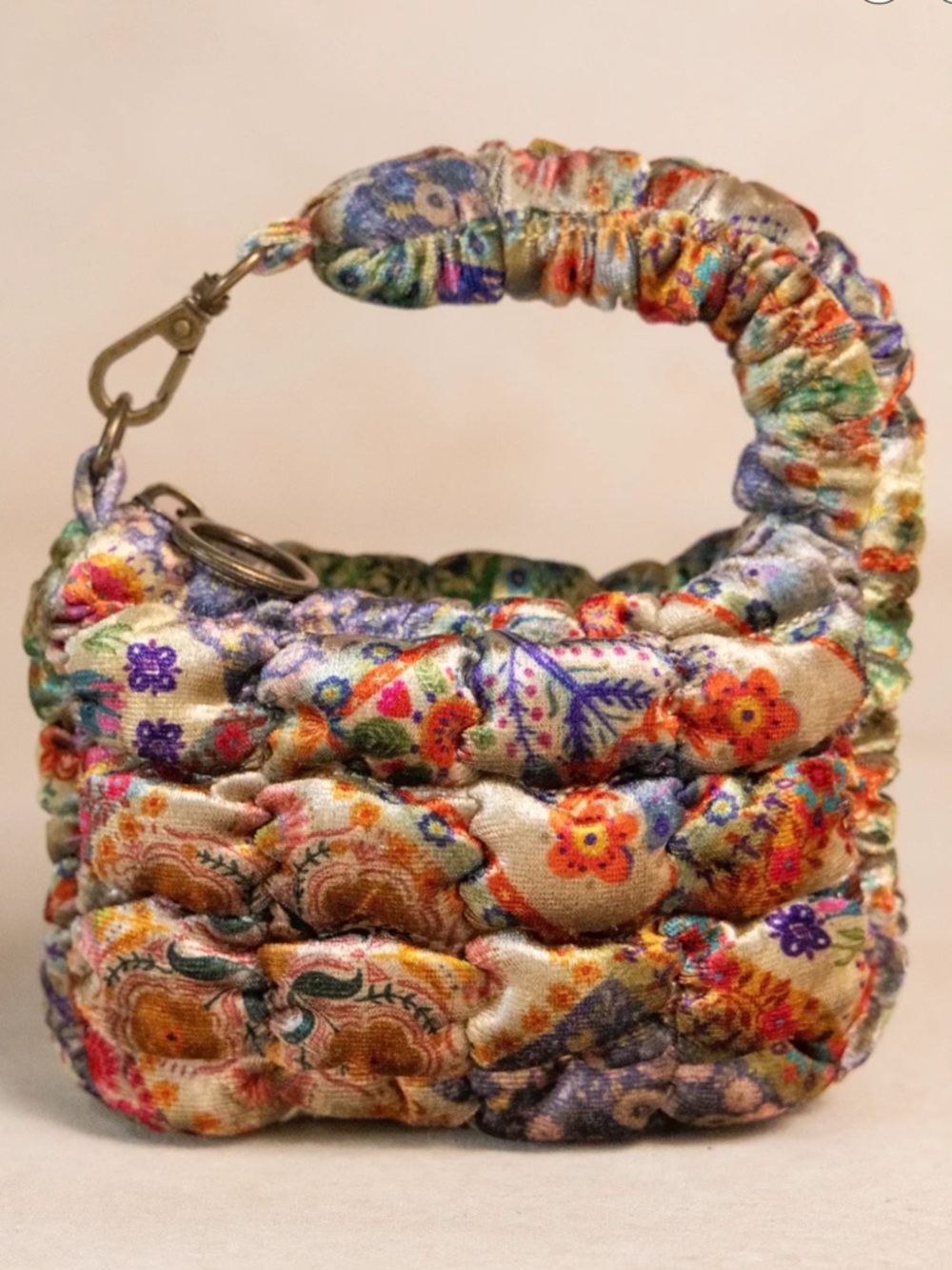 NWT Natural Life Puffy Velvet Pouch - Mandala Folk Patchwork